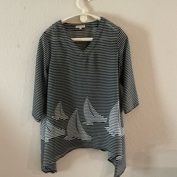 Indigo Soul Swim Coverup Black/White Stripe Sheer Nautical Sailboat Women’s Med - Picture 1 of 9